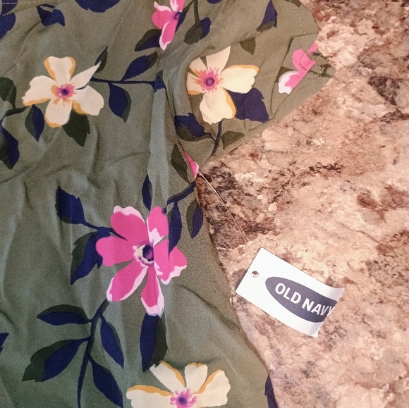 Old Navy Kids Dress - Green with Pink and White Floral - Picture 3 of 5